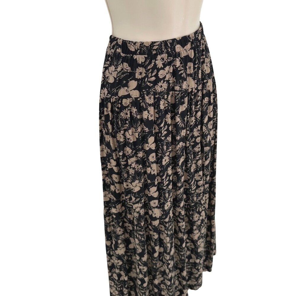 NWOT Natural Life Womens Black & Beige Floral Elastic Waist Maxi Skirt Size M - Picture 2 of 8